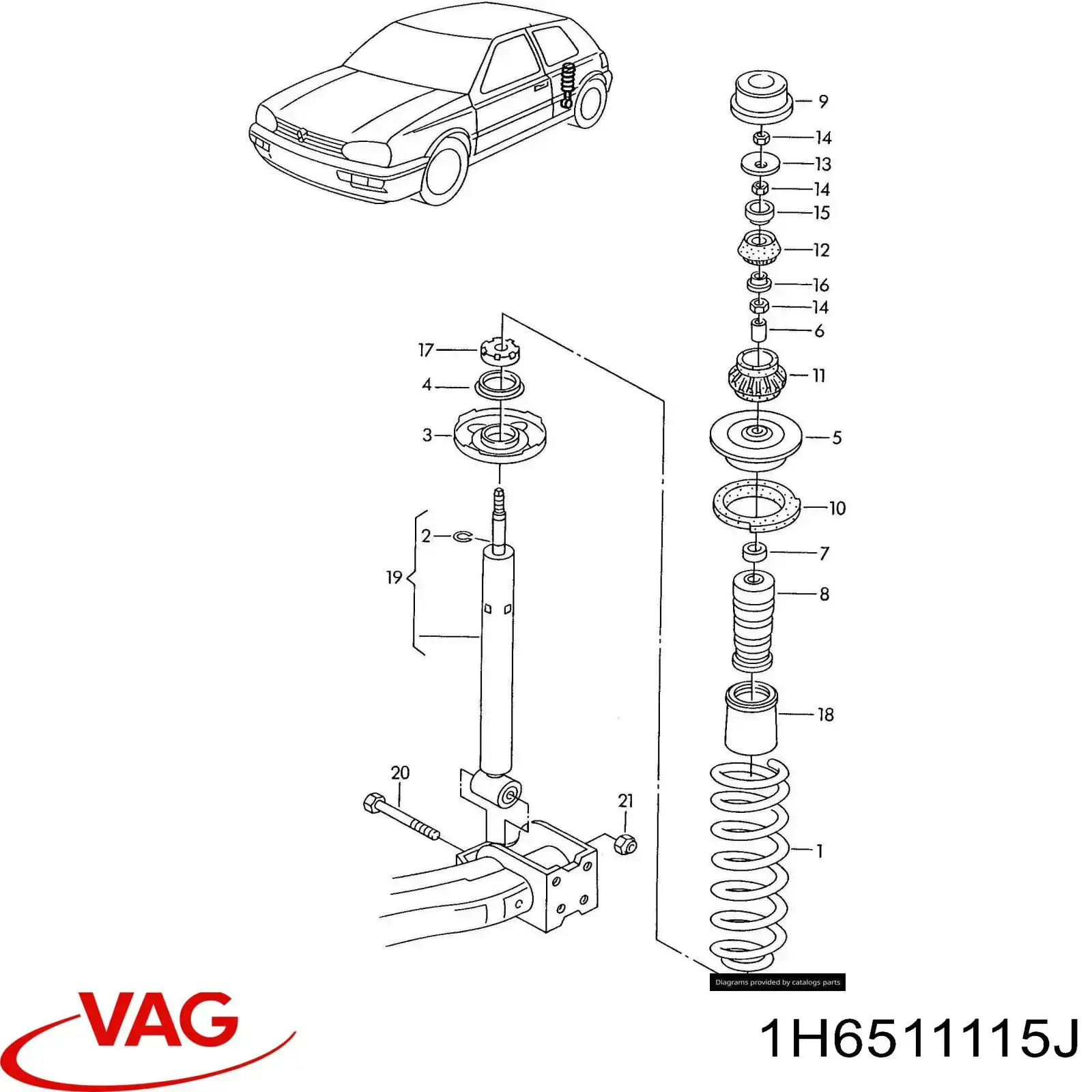 Пружина задня 1H6511115J VAG