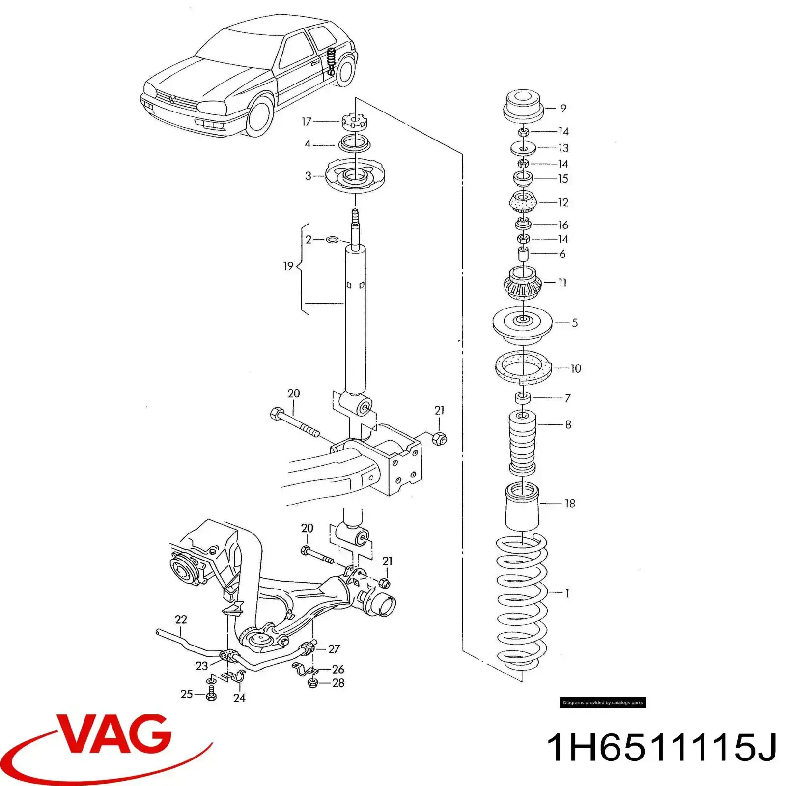 Пружина задня VAG 1H6511115J ціна, від 13.21 USD