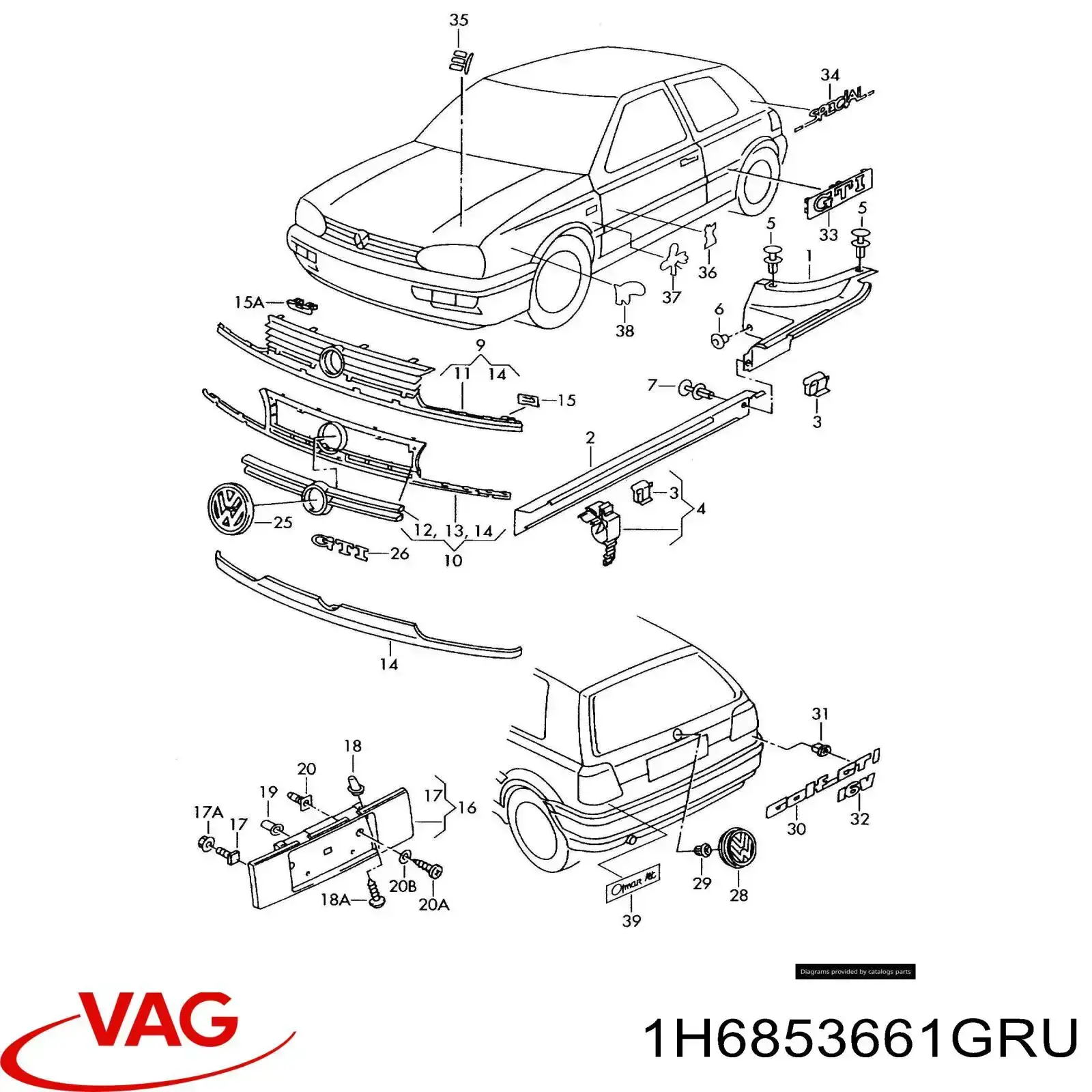 Молдинг решітки радіатора, нижній VAG 1H6853661GRU ціна, від 11.91 USD