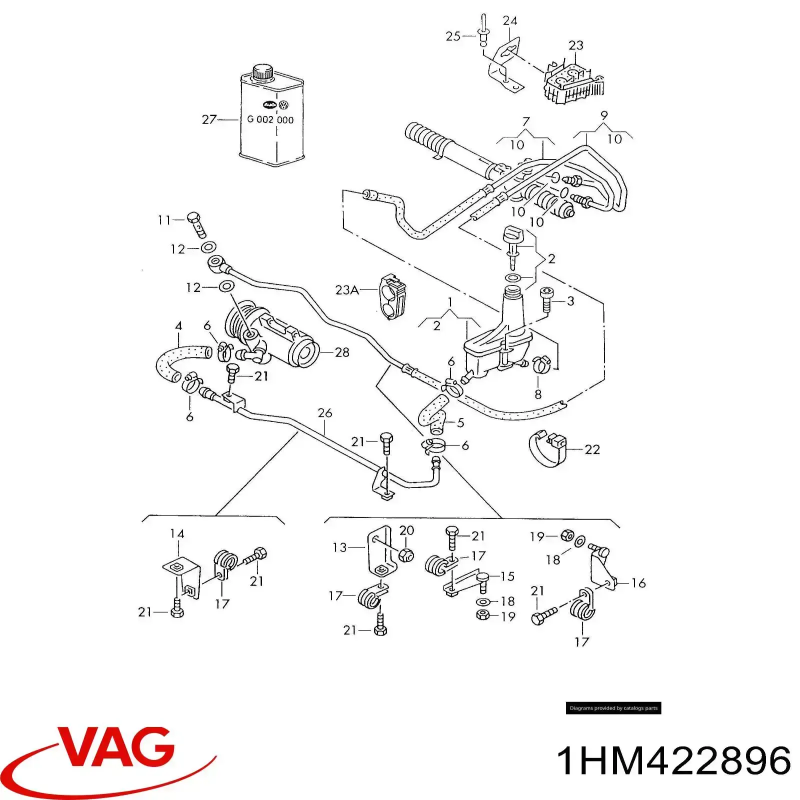 1HM422896 VAG Шланг ГПК, низького тиску, від рейки/механізму до радіатора
