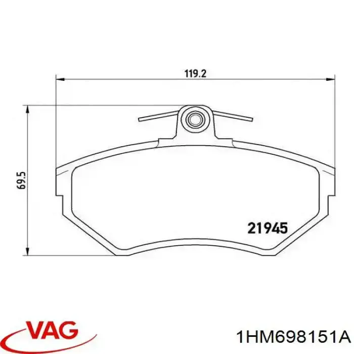 Купити 1HM698151A VAG Колодки гальмівні передні, дискові