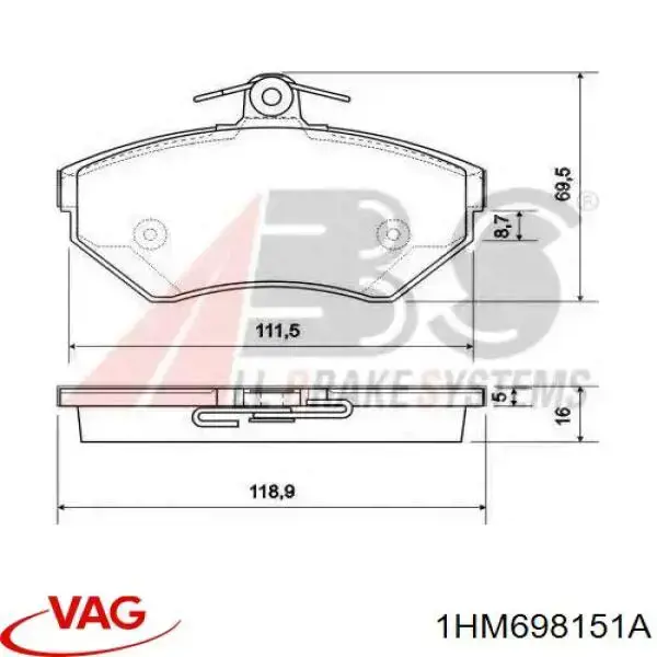 Купити 1HM698151A VAG Колодки гальмівні передні, дискові