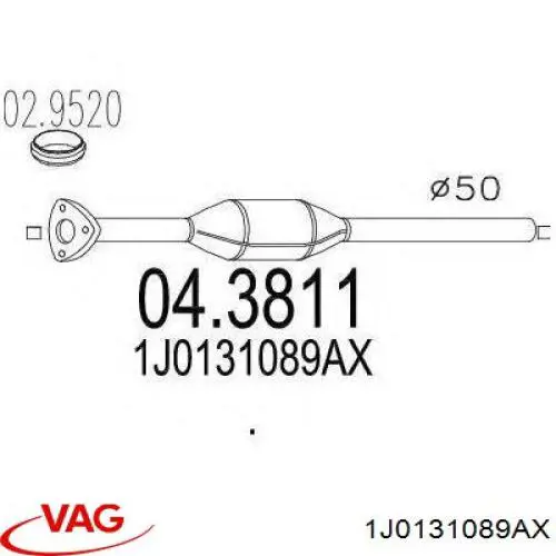 1J0131089AX VAG Каталітичний нейтралізатор відпрацьованих газів