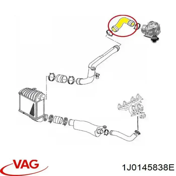 Купити 1J0145838E VAG Патрубок повітряний, вихід з турбіни (наддув)