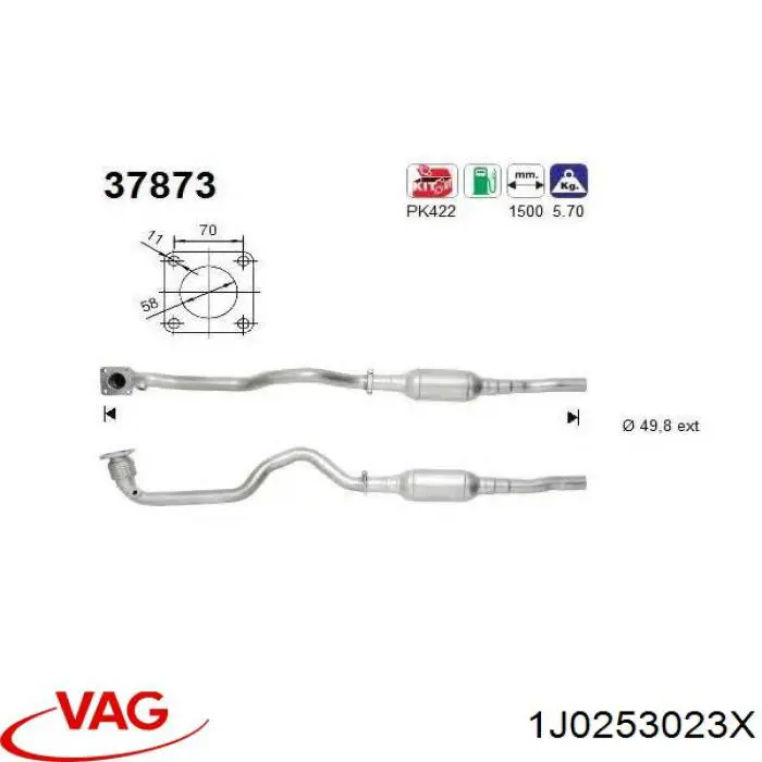 Конвертор-каталізатор (каталітичний нейтралізатор) 1J0253023X VAG
