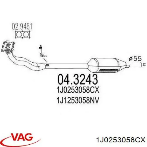 1J0253058CX VAG труба приймальна (штани глушника, передня)