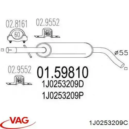 Глушник VAG 1J0253209C ціна, від 26.49 USD