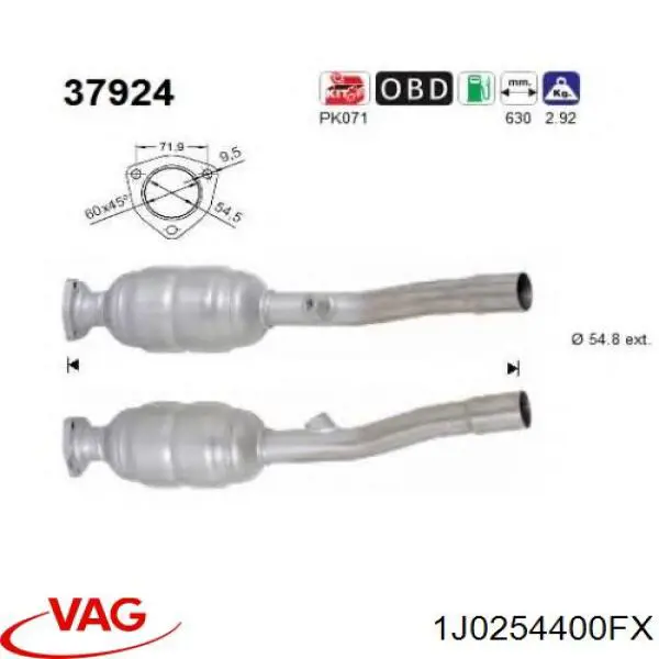 Купити 1J0254400FX VAG Перетворювач відпрацьованих газів