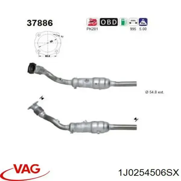 1J0254506SX VAG Каталітичний нейтралізатор відпрацьованих газів