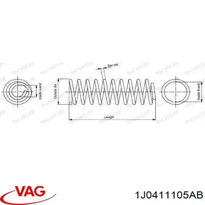 Пружина передня VAG 1J0411105AB ціна, від 32.63 USD