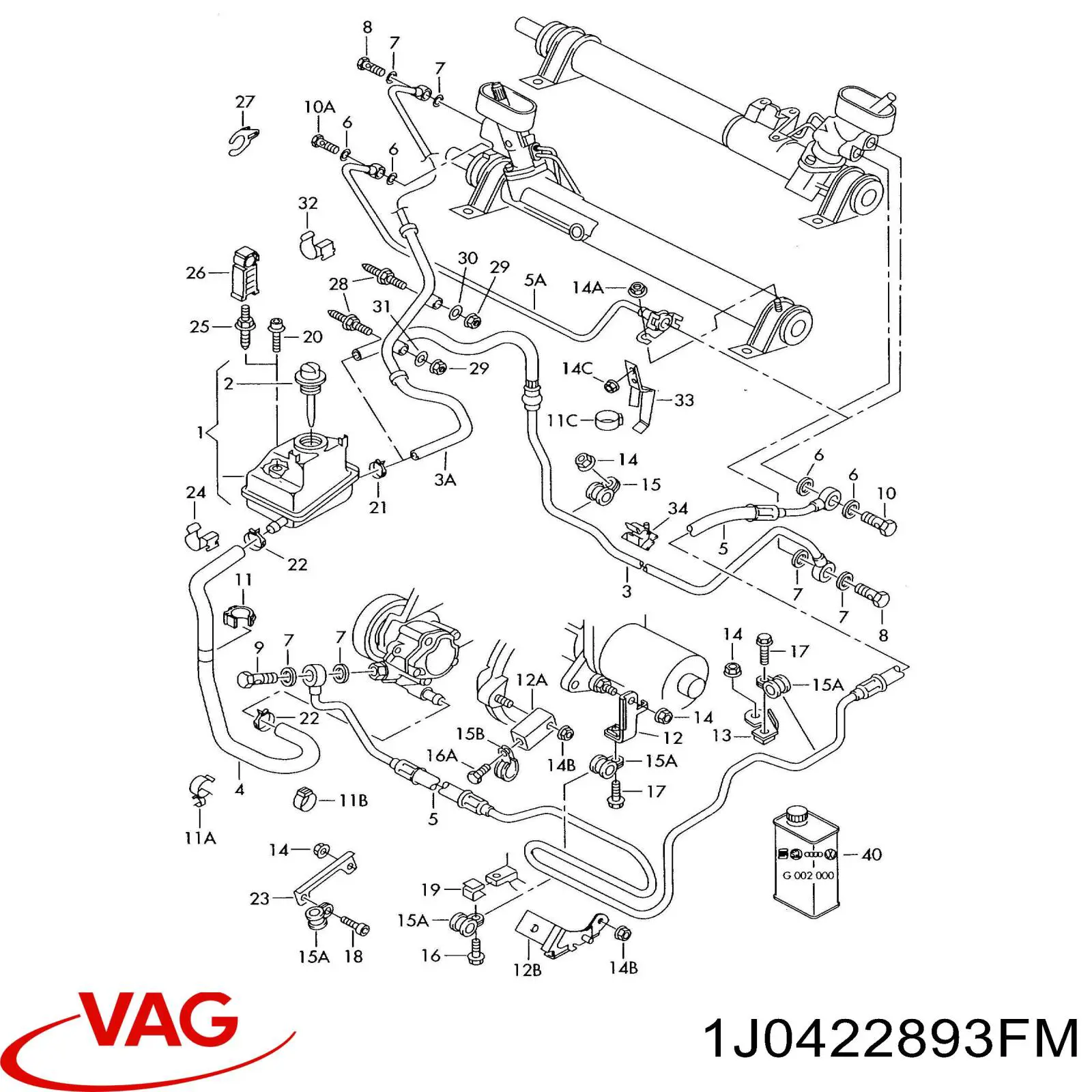 1J0422893FM VAG шланг гпк, високого тиску гідропідсилювача керма (рейки)