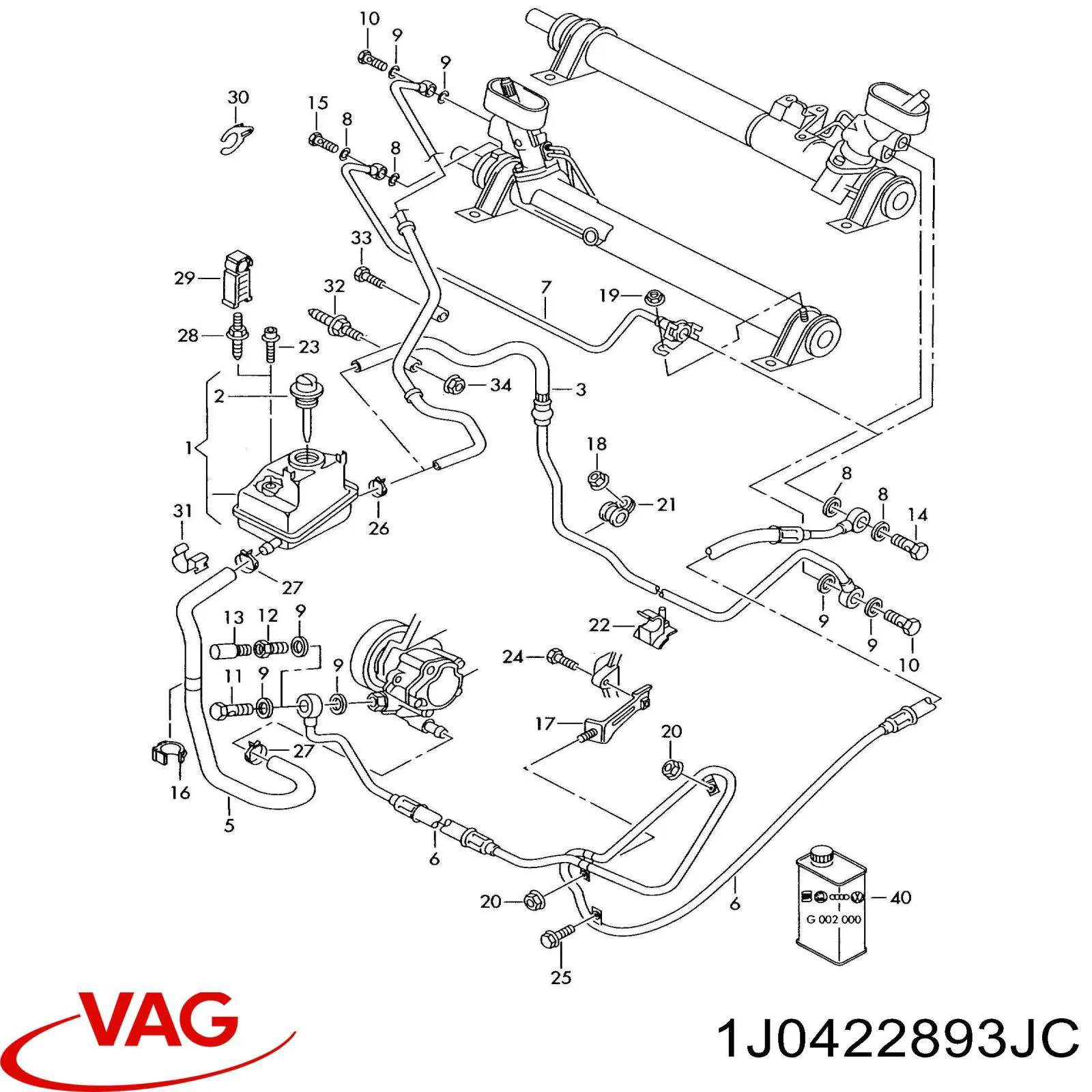 Купити 1J0422893JC VAG Шланг ГПК, високого тиску рейки керма
