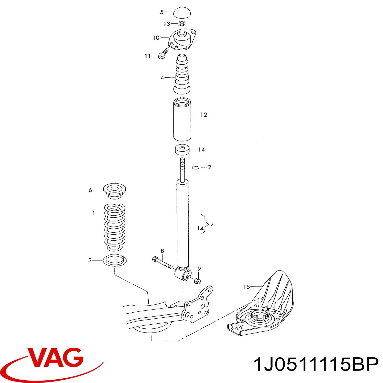 Пружина задня 1J0511115BP VAG