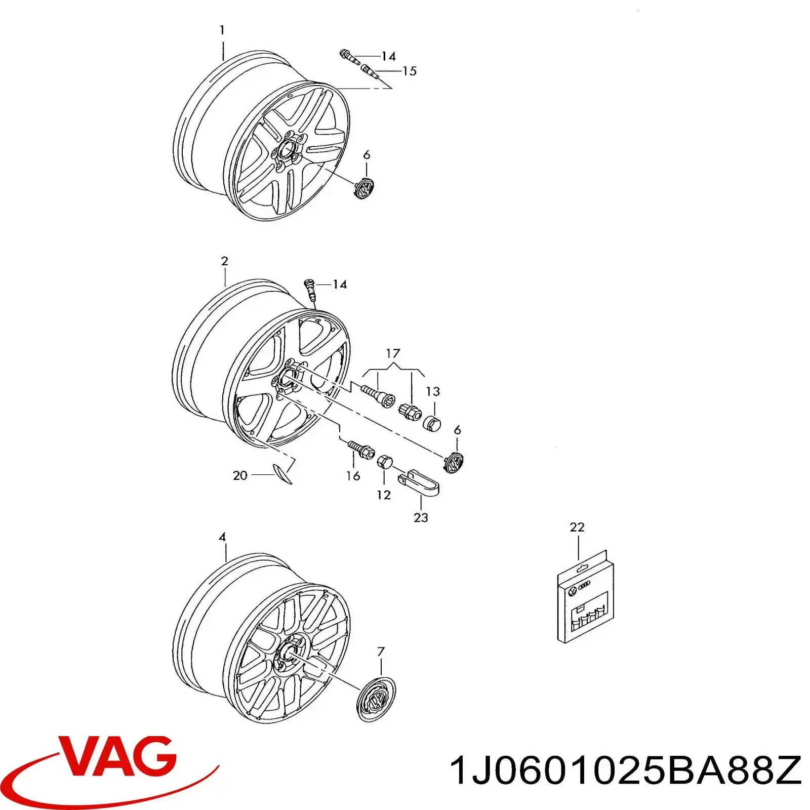 1J0601025BA88Z VAG Диски литі (легкосплавні, титанові)