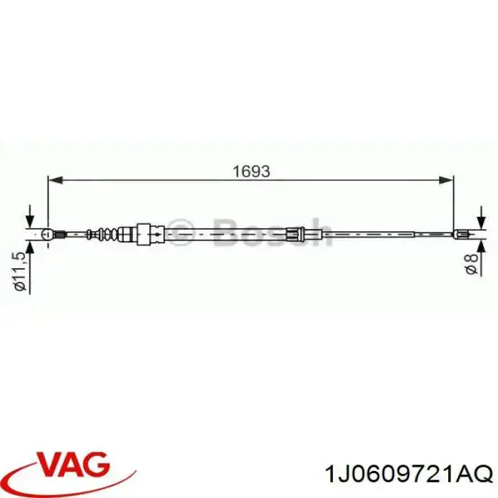 Купити 1J0609721AQ VAG Трос ручного гальма задній, правий/лівий