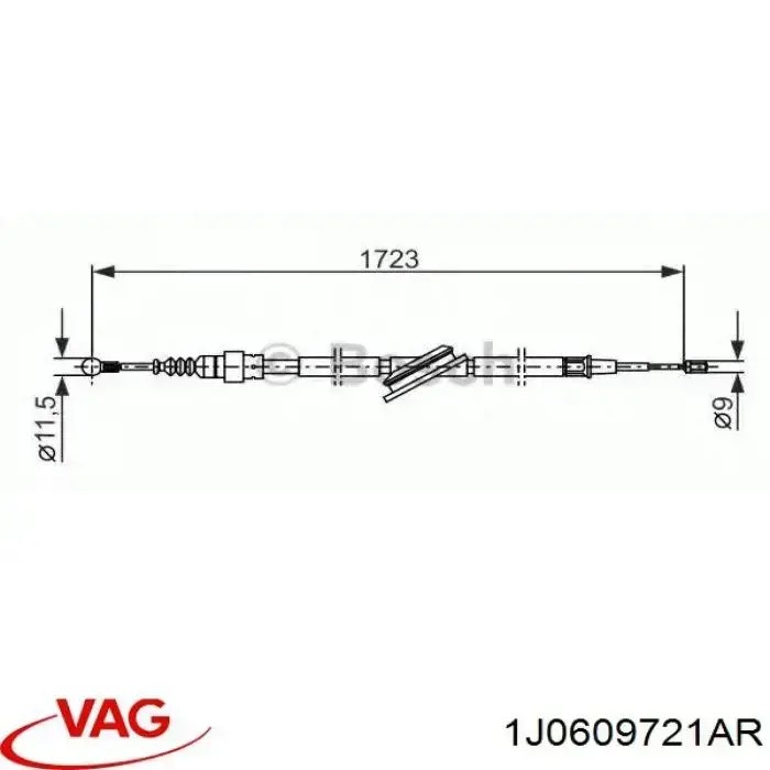 Трос ручного гальма задній, правий/лівий VAG 1J0609721AR ціна, від 12.13 USD