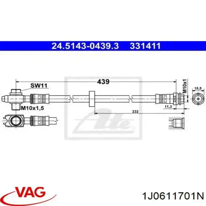 Гальмівні шланги передні 1J0611701N VAG