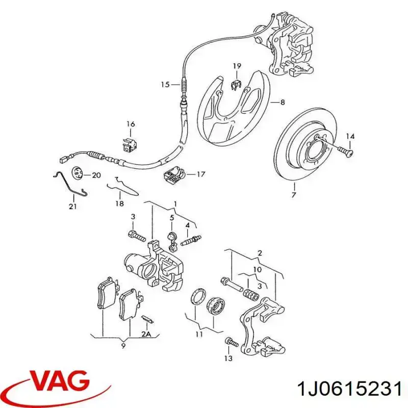 1J0615231 VAG комплект пружинок кріплення дискових колодок, задніх