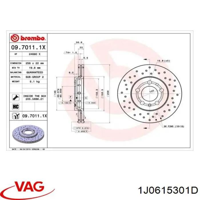 Диск гальмівний передній VAG 1J0615301D