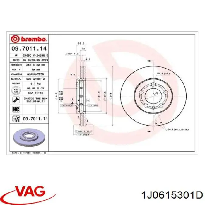 Диск переднього гальма VAG 1J0615301D ціна, від 24.56 USD
