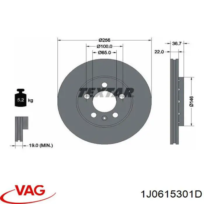 1J0615301D VAG диск гальмівний передній