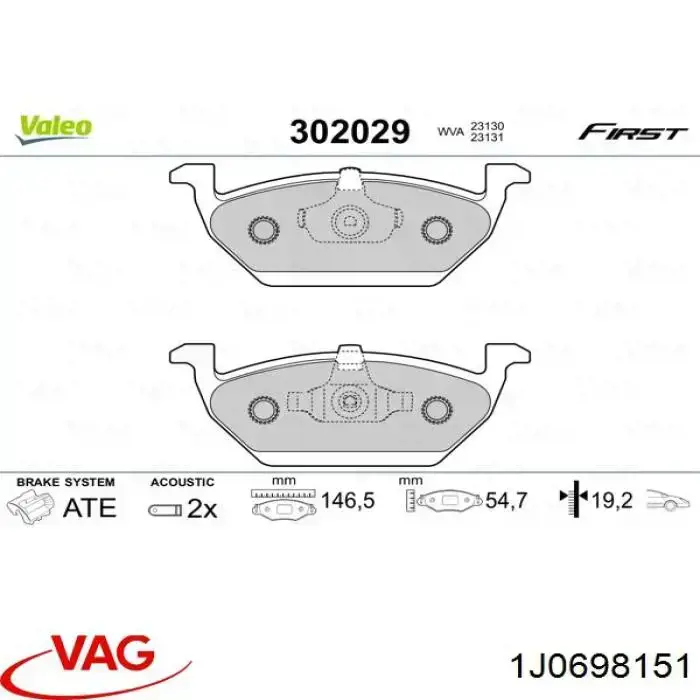 Купити 1J0698151 VAG Колодки гальмівні передні, дискові
