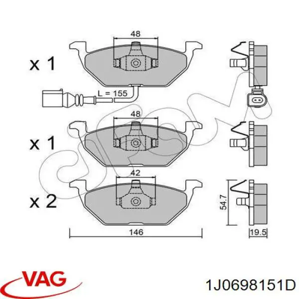 Передні тормозні колодки 1J0698151D VAG