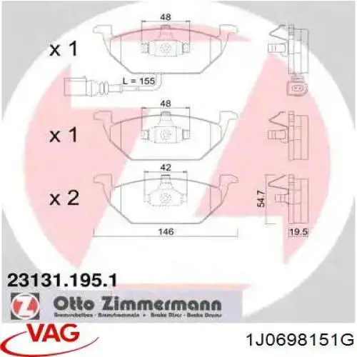 Тормозні колодки VAG 1J0698151G