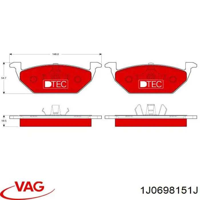 Купити 1J0698151J VAG Колодки гальмівні передні, дискові