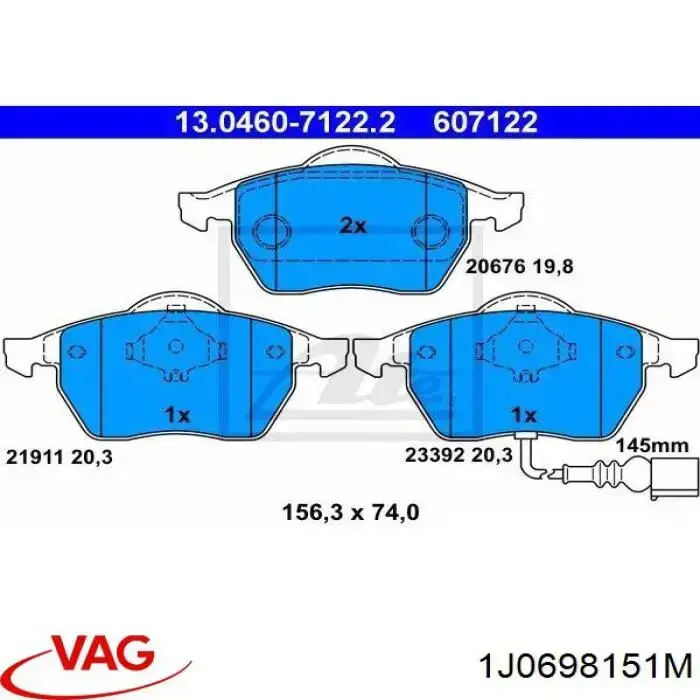 Купити 1J0698151M VAG Колодки гальмівні передні, дискові