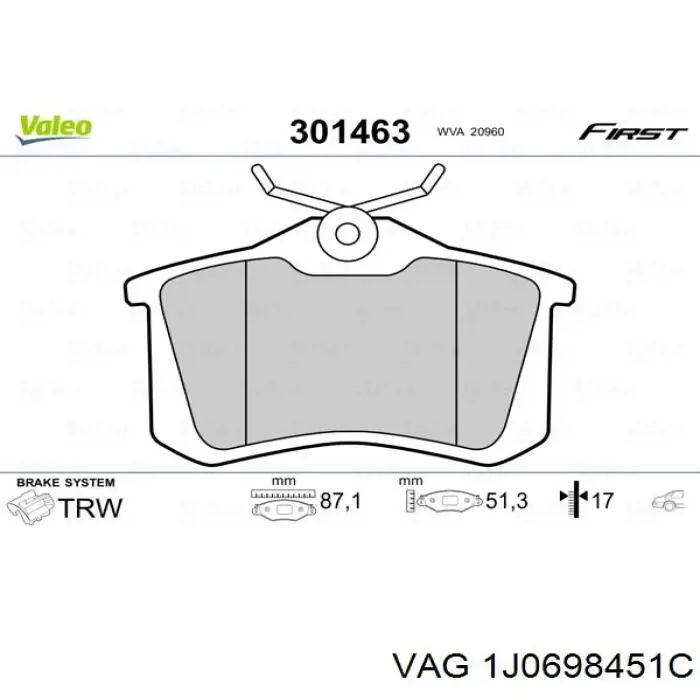 Купити 1J0698451C VAG Задні колодки