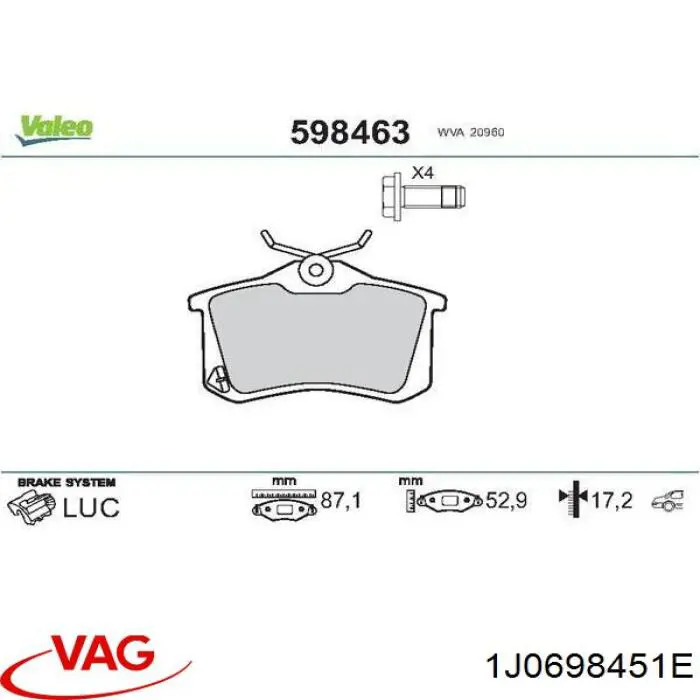 Купити 1J0698451E VAG Задні колодки