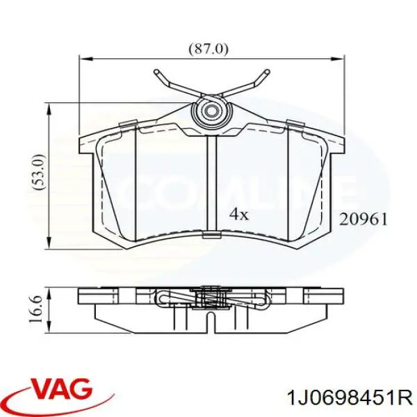 Задні гальмівні колодки VAG 1J0698451R ціна, від 14.11 USD