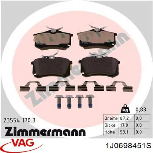 Задні дискові колодки VAG 1J0698451S