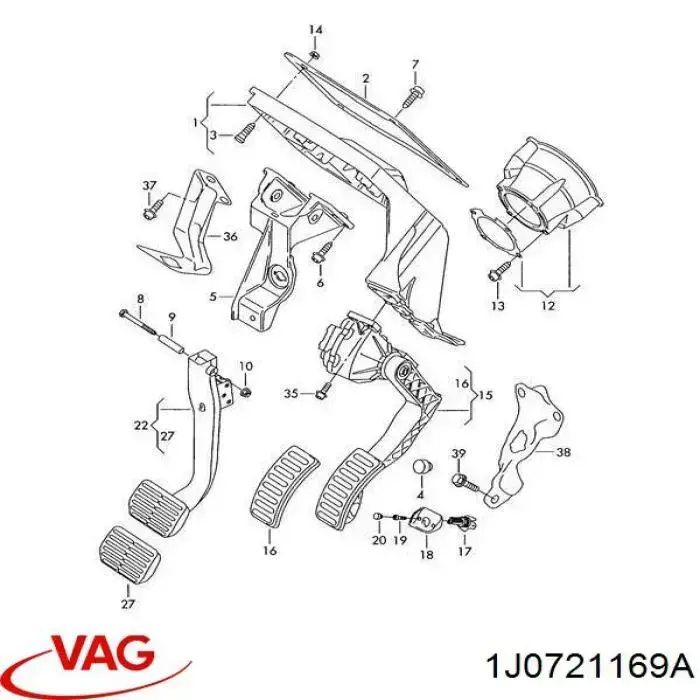 Купити 1J0721169A VAG Кліпса педалі троса зчеплення