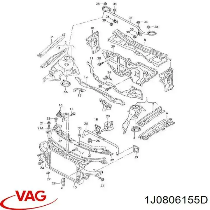 Купити 1J0806155D VAG Подушка радіатора охолодження, верхня
