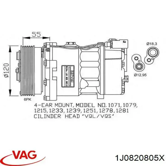 Компресор кондиціонера 1J0820805X VAG