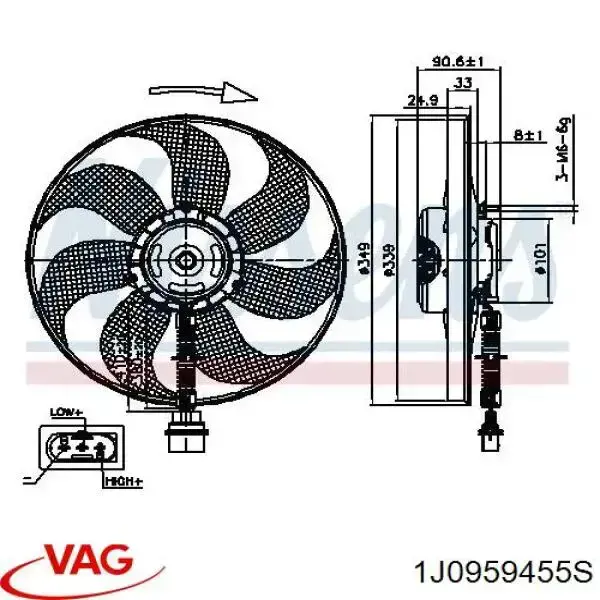 Вентилятор/крильчатка радіатора охолодження 1J0959455S VAG