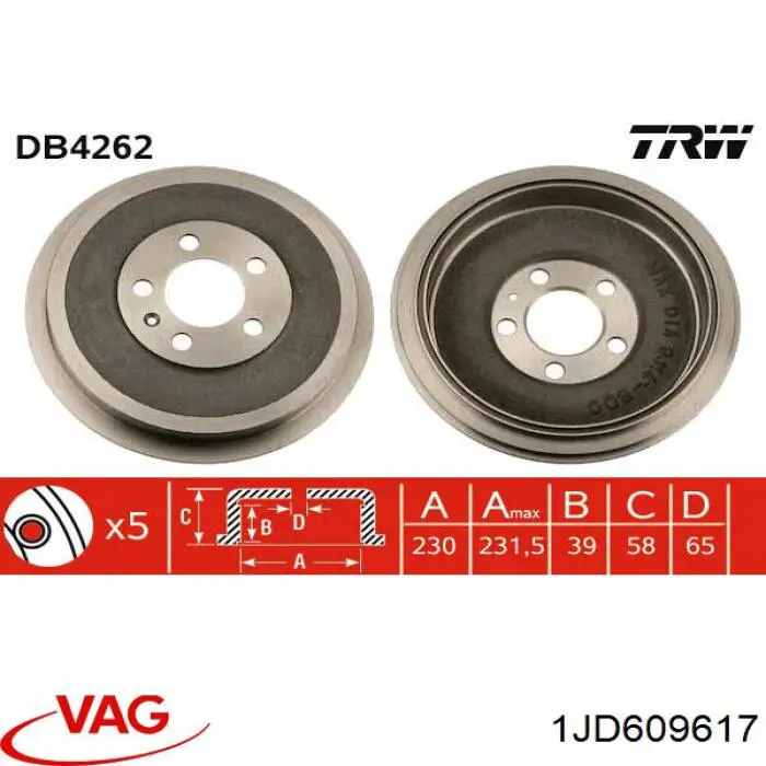 Купити 1JD609617 VAG Барабан гальмівний задній