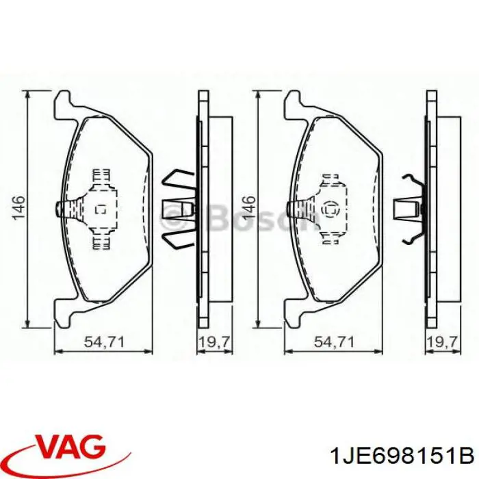 Колодки гальмівні передні, дискові 1JE698151B VAG