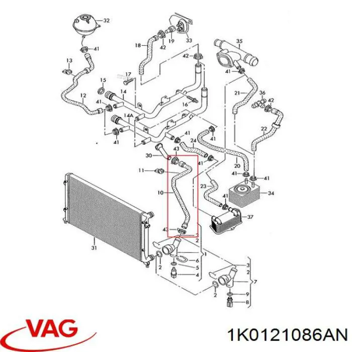 Шланг/патрубок радіатора охолодження, нижній VAG 1K0121086AN ціна, від 12.64 USD