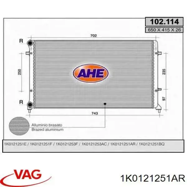 Купити 1K0121251AR VAG Радіатор двигуна