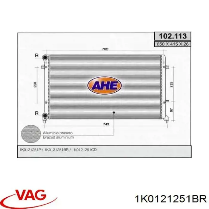 Радіатор основний VAG 1K0121251BR ціна, від 44.33 USD