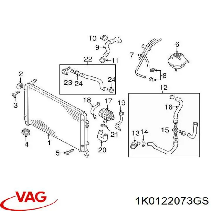 Купити 1K0122073GS VAG Трубопроводи і шланги системи охолодження