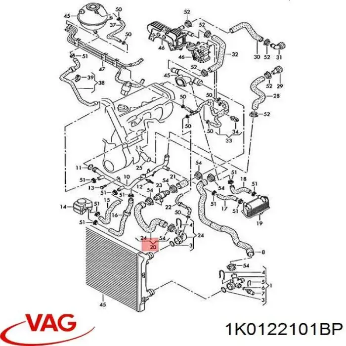 Купити 1K0122101BP VAG Шланг/патрубок радіатора охолодження, верхній