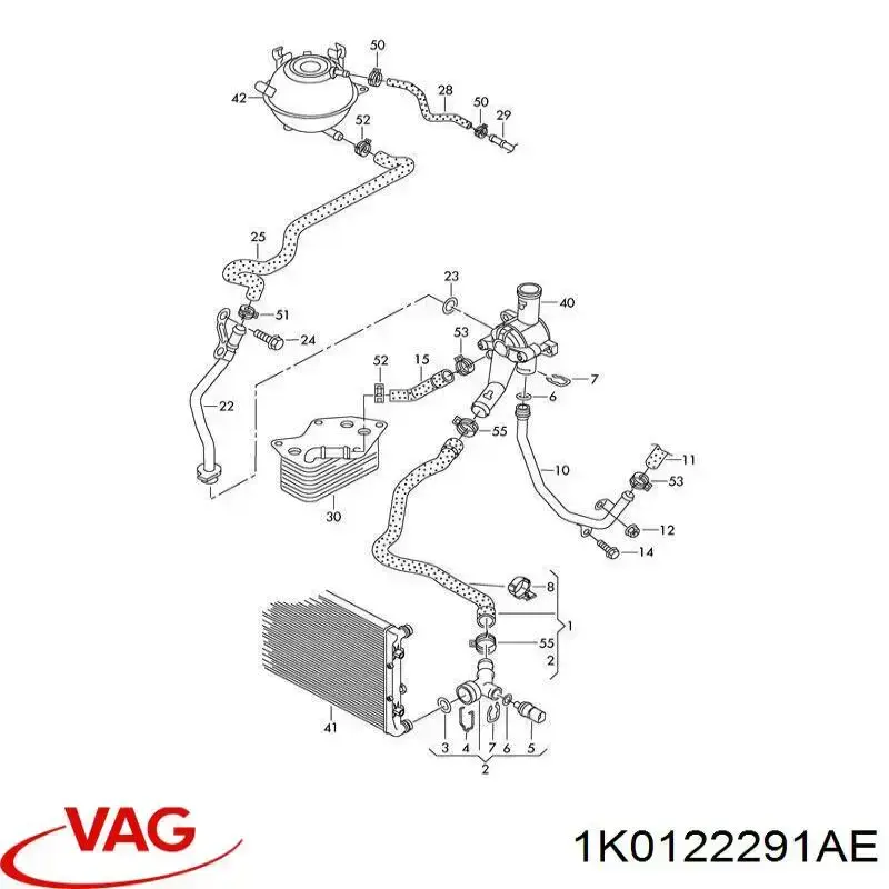 Фланець системи охолодження (трійник) VAG 1K0122291AE ціна, від 4.81 USD