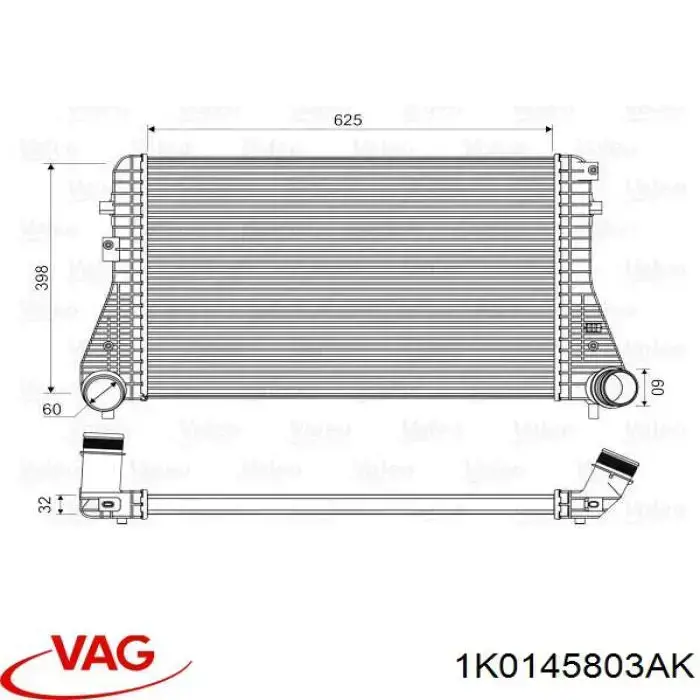 Система охолодження наддувочного повітря VAG 1K0145803AK ціна, від 111.88 USD