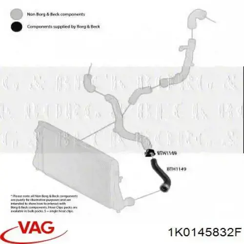 Шланг/патрубок інтеркуллера VAG 1K0145832F ціна, від 31.04 USD