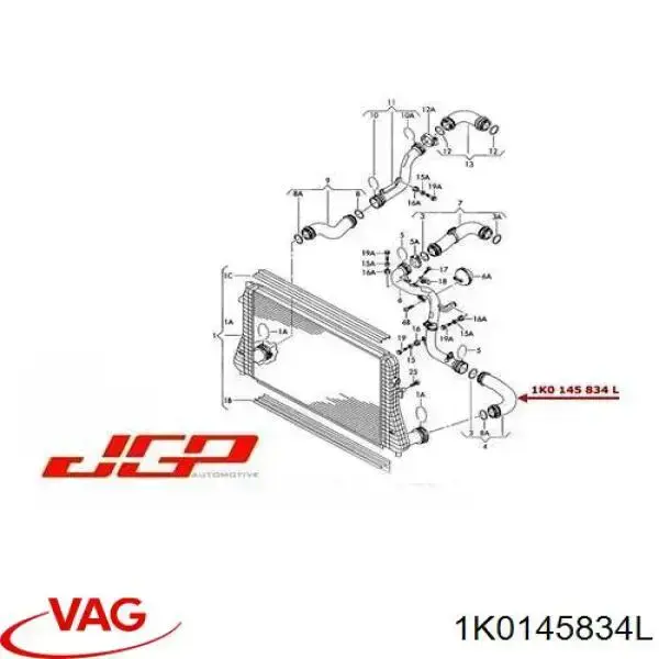 Шланг/патрубок интеркуллера VAG 1K0145834L ціна, від 12.42 USD