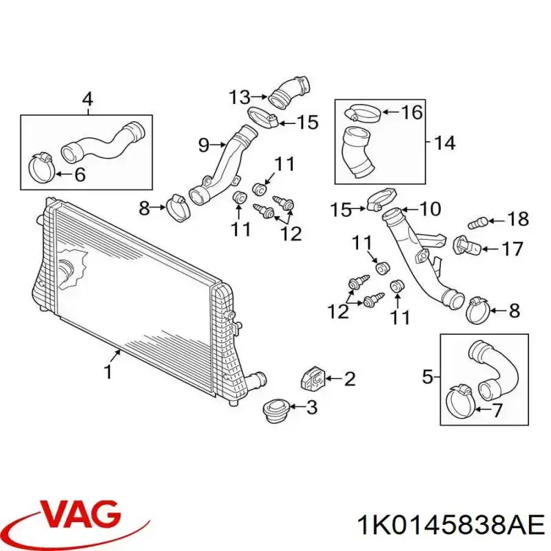 Шланг/патрубок интеркуллера VAG 1K0145838AE ціна, від 21.29 USD